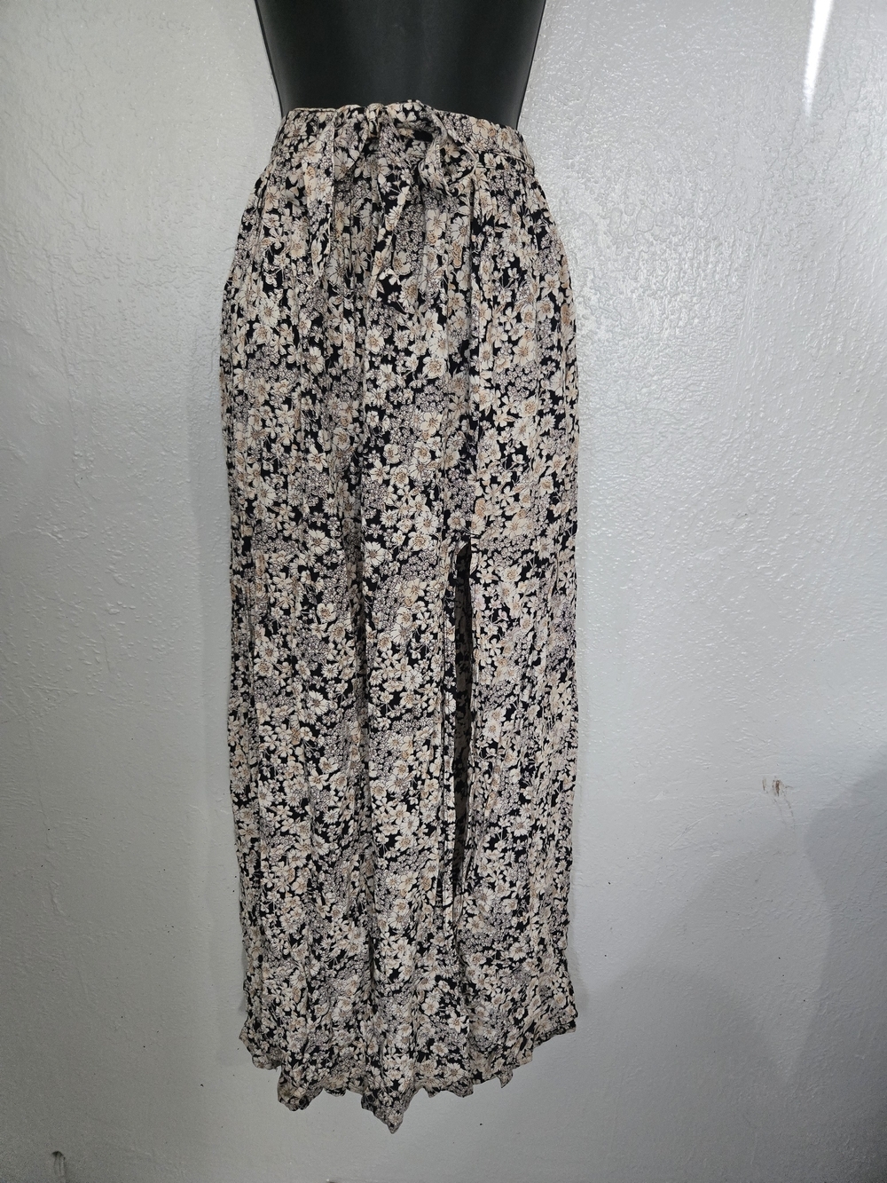 Patrons of Peace Black & Cream Floral Maxi Skirt with Front Slit